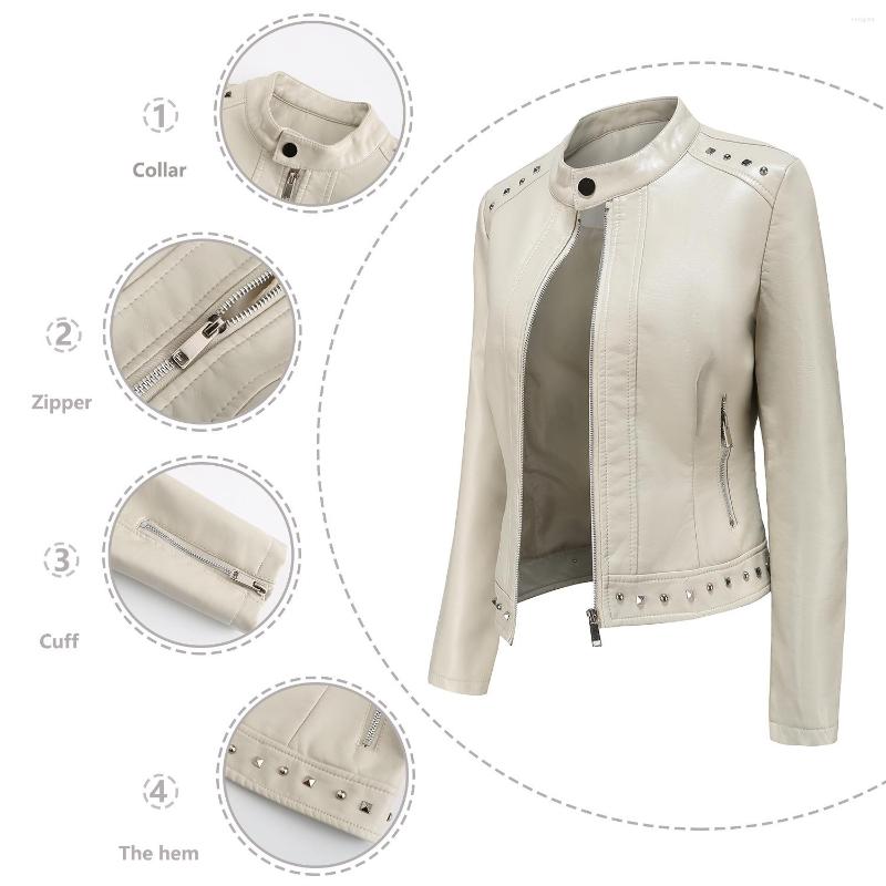 

Women' Leather 2022 Rivet Fashion Stand-up Collar Jacket Women -5XL Solid Color Casual Spring And Autumn