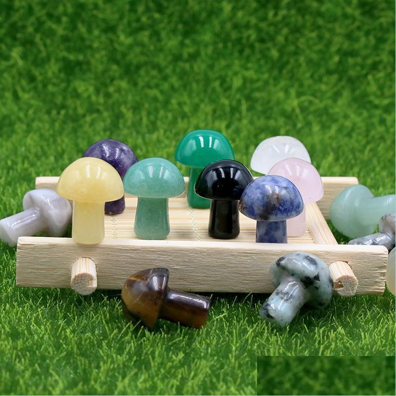 

Stone Carved Mushroom Statue Ornaments Natural Rose Quartz Turquoise Stone Naked Stones Hearts Decoration Hand Handle Pieces Diy Neck Dhdzq