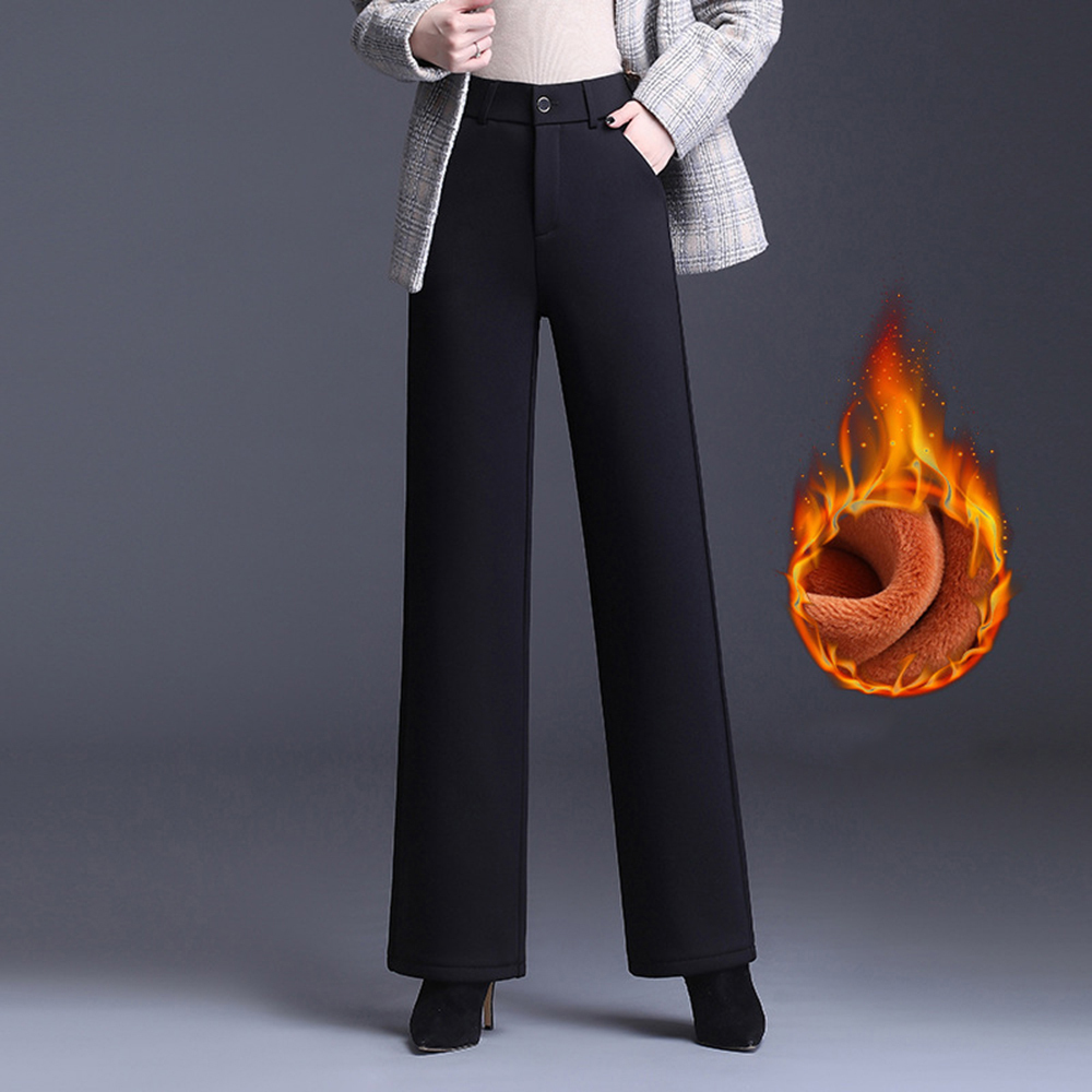 

Women's Pants s winter wide leg pants plus velvet women high waist multi yard loose fat 100KG casual trousers M TO 3XL 5XL 7XL 9XL 221011, Black