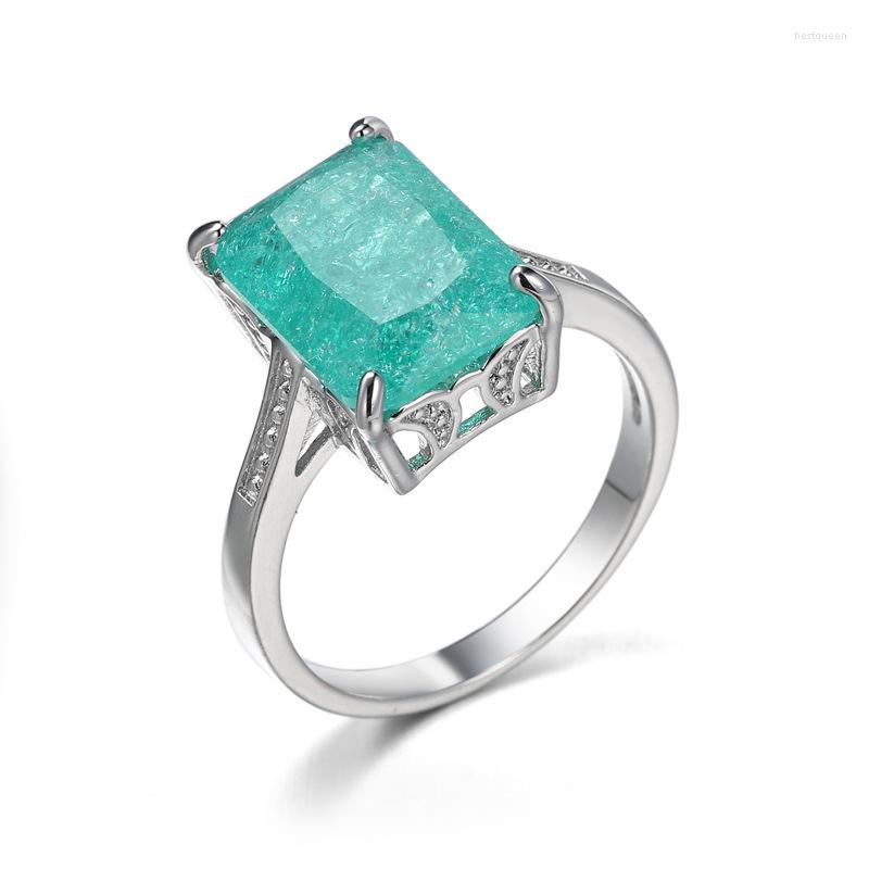 

Wedding Rings Luxury Square Light Green Crystal Ring Trendy Girl Zirconia Silver Plated Charm Lady Eternal Engagement Jewelry
