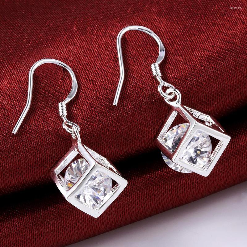 

Dangle Earrings 925 Stamp Silver Color For Elegant Women Jewelry Sweet And Romantic Crystal Lattice Earring Valentine's Day Gift