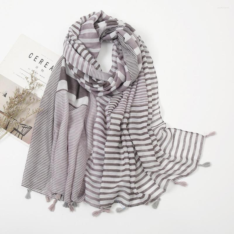 

Scarves 2022 Est Stripe Print Tassel Scarf Shawls Long Soft Hijab Wrap 2 Color