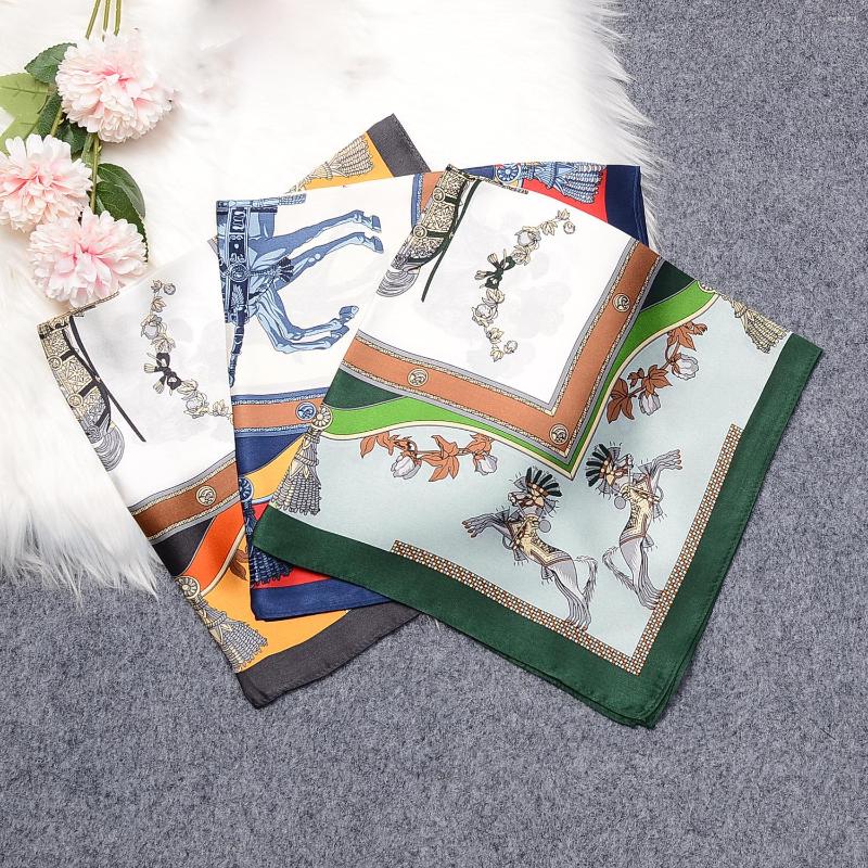 

Scarves 53CM Pure Silk Scarf Star Designer Square Wraps Small Head Handkerchief Neck Gaiter Hijab Bag Shawl Female Bow Ties