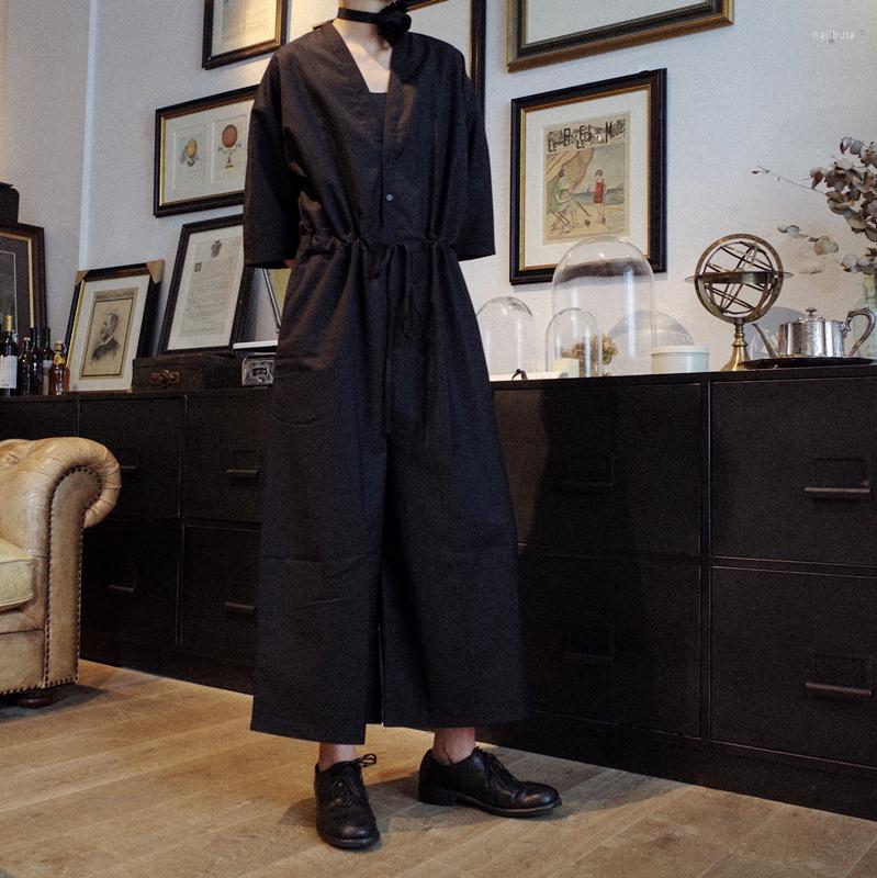 

Men's Pants 2022 Men Clothing Hair Stylist Fashion Catwalk V Collar Half Sleeve Jumpsuits Broad Leg Costumes, Black