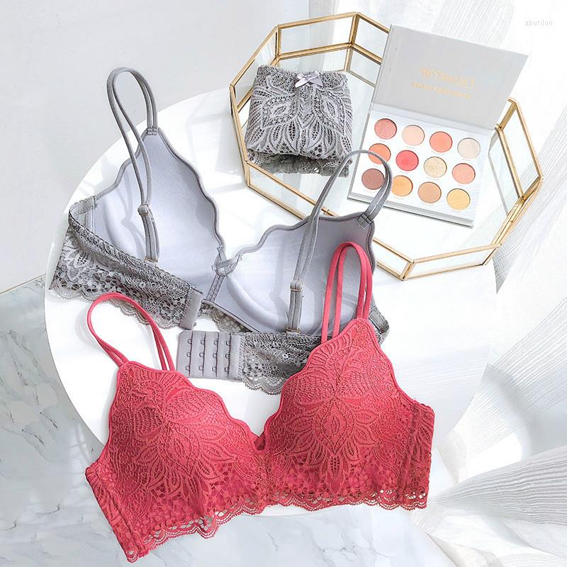 

Bras Sets Roseheart Women Fashion Gray Yellow Lace Bow Bra Set Straps Bralette Cotton Panties Wireless Underwear Sexy Lingerie A B