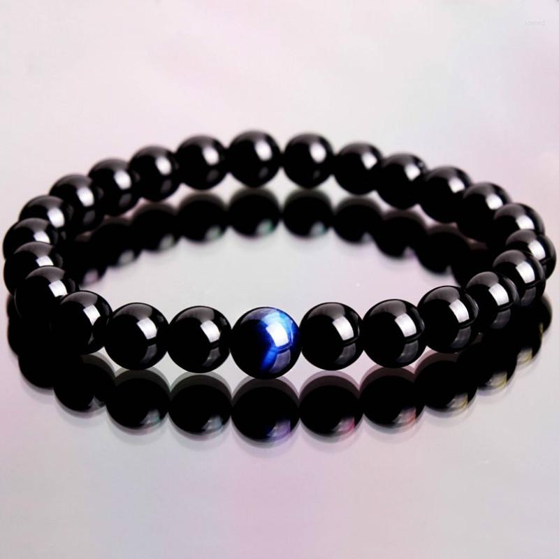 

Charm Bracelets 2022 Classic Blue Tiger Eye Stone Bead Bracelet Men 8mm Handmade Black Smooth Jewelry Gift
