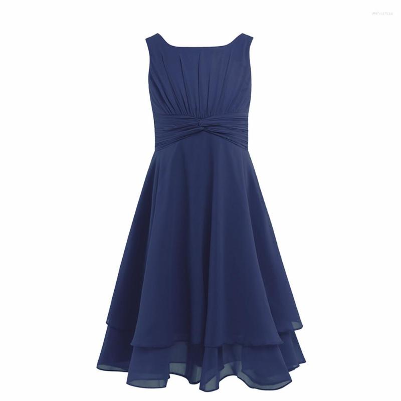 

Girl Dresses Kids Girls Chiffon Summer Dress Flower Sleeveless Wedding Birthday Party Princess Pageant Bridesmaid Children, Grey