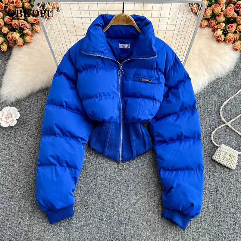 

Women's Down Parkas Autumn And Winter Vintage fluffy Bomber Jacket Women Streetwear Casual Cotton Padded Coat Korean Dezign Slim Waist Cropped Parka T221011, Brown