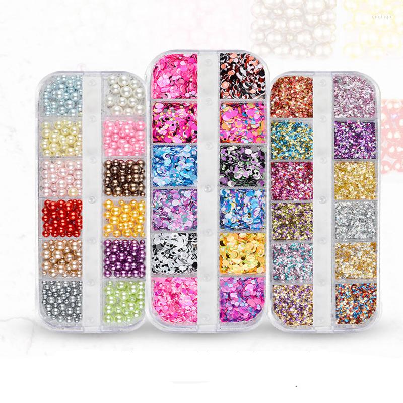 

Nail Art Decorations 1Box 12 Cell Sequins Foil Glitter Pearl Irregular Mermaid Laser Acrylic Gel UV Polish 3D Accessory