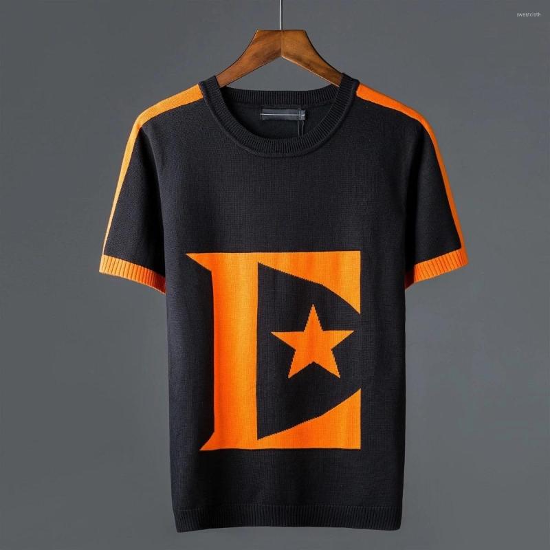 

Men's Sweaters Autumn Trend Short-Sleeved Knitted High-Quality Sweater Men -Selling Casual T-Shirt Letter Style Comfortable Tops, As shown asian size