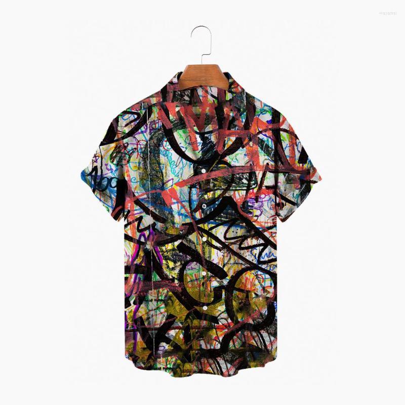 

Men' Casual Shirts Summer Fashion Women' Men' Hawaiian Shirt Street Graffiti Print Loose Linen Short Sleeve Beach Top Streetwear, Zl-855