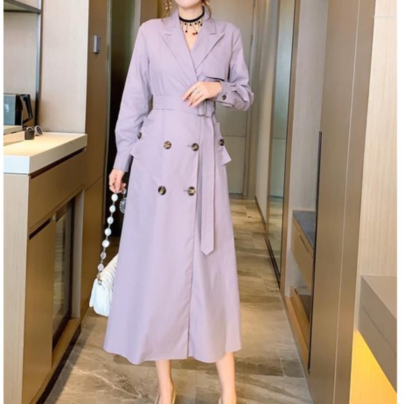 

Women' Trench Coats 2022 Autumn Winter Women Wear High-end British Temperament Suit Collar Double Breasted Waist Lace Up Windbreaker Coat, Light khaki
