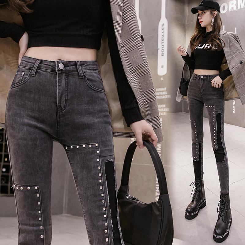 

Women's Jeans Women Pocket Skinny Button Slim Womens Retro Korean Style Hollow Out Harajuku Elegant Streetwear Leisure All-match Ins, 10