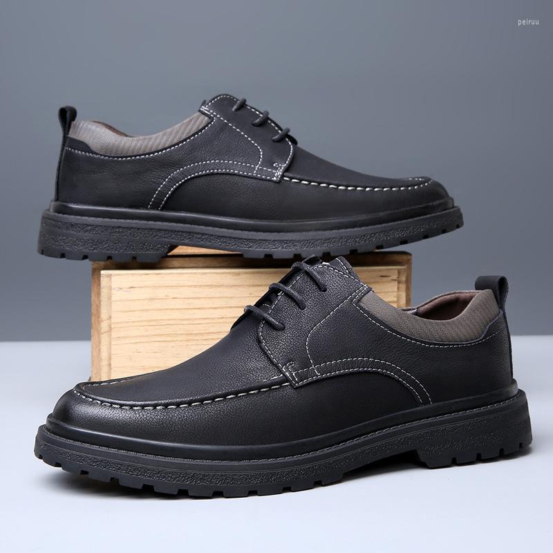 

Dress Shoes Autumn Men's Genuine Leather British Thick Heels Casual Men Vintage Business For Wedding, Khaki