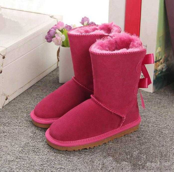 

Boots Australia Baby Bailey Bows Snow girls childrens boot Style Cow Suede Leather Waterproof Winter Cotton boots Warm boots shoes kids, Rose red