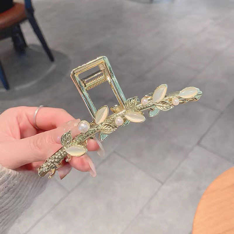

Hair Clips 2022 new leaf cat's eye large grab clip back head hairpin Rhinestone Pearl net red hairpin