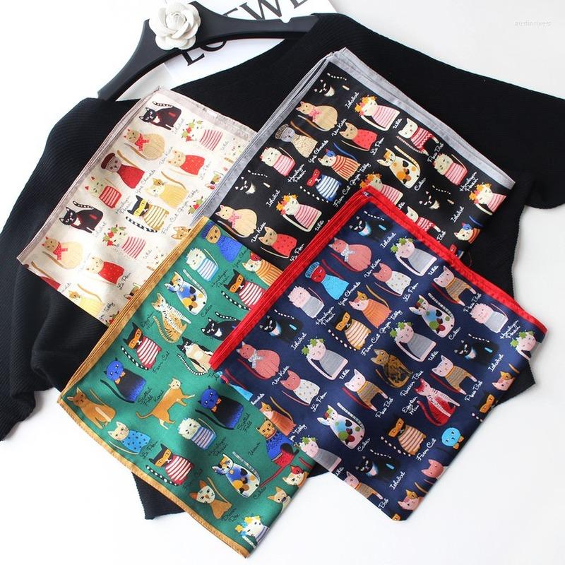 

Scarves Elegant Handkerchief Pure Silk Neck Women Square Hairband Bag Scarfs 53CM Small Shawl Bandana Head Hair Scarf 2022