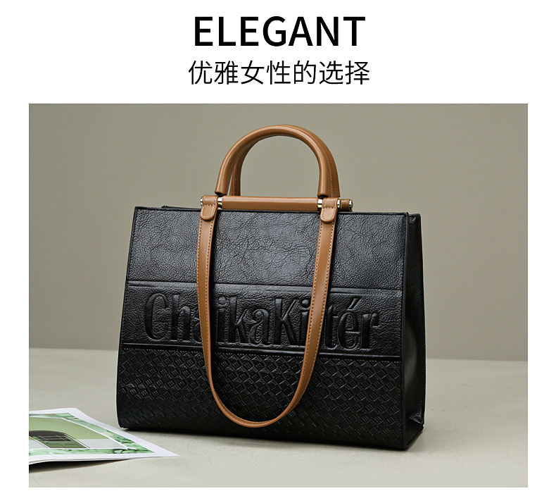 

2022 Fashion designer handbag PU leather one shoulder large capacity messenger bag, Black