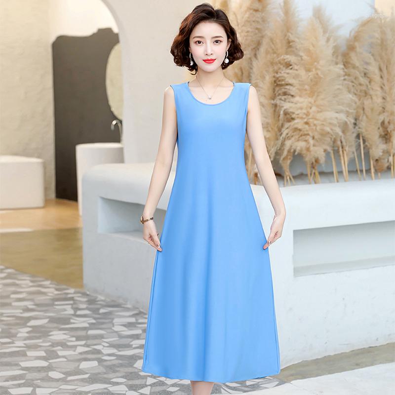 

Casual Dresses Solid Tank Dress Women Spring Summer Sleeveless A Line Ladies Long Midi For Female 2022, Black