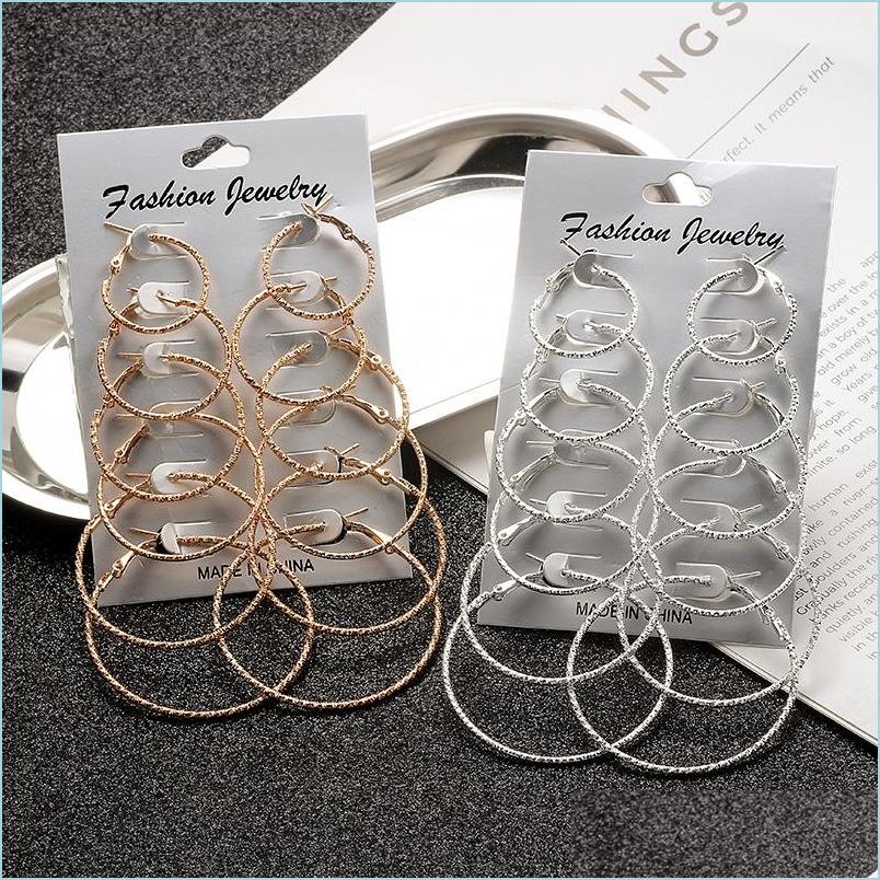 

Hoop Huggie 6Pairs /12Pairs Punk Hoop Earrings Set For Women Girls Steampunk Ear Clip Gold Sier Color Big Circle Earring Fashion J Dhpdj