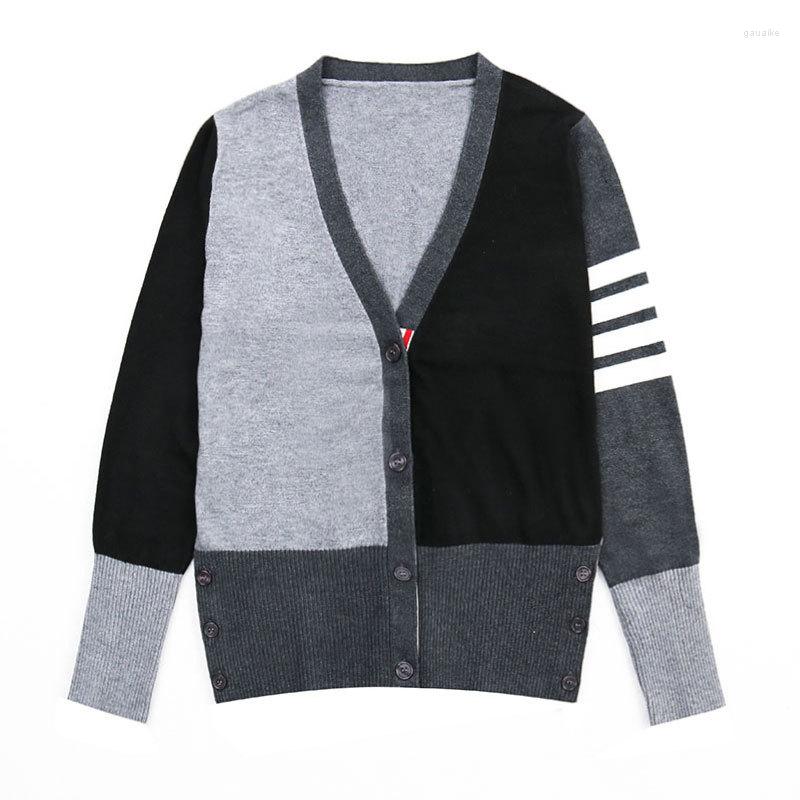 

Women' Knits Spring Woman' Jackets Luxury Sweaters Women Patchwork Striped Cotton Loose V-Neck Cardigans Clothing Autumn Casual Coat, Gray