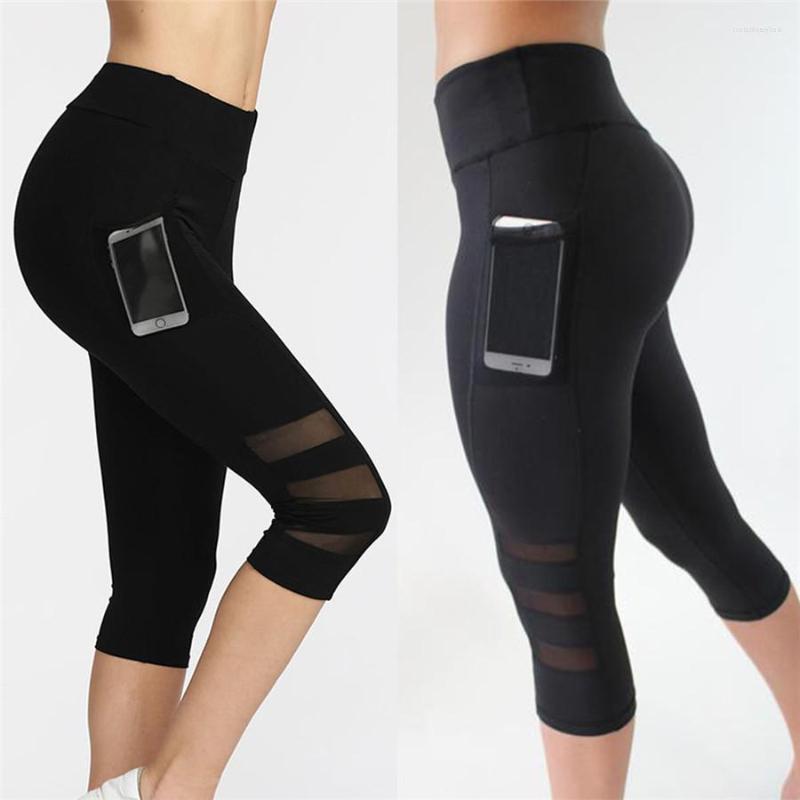

Active Pants YICN Calf-length Capri Pant Sport Leggings Women Fitness Yoga Gym High Waist Legging Girl Black Mesh 3/4, Ankle-length