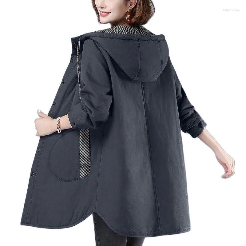 

Women's Down Female Cotton Clothes Mid-Length Loose Large Size Casual Trench Coat Folder Autumn Winter All-Match, Grey
