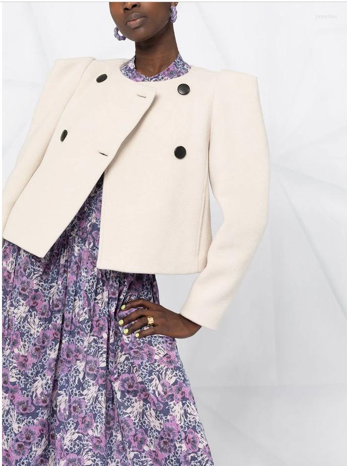 

Women' Suits 2022 Autumn And Winter Retro Commuter Double-breasted Woolen Coat Short Shoulder Pad White Women Blazer, Cream