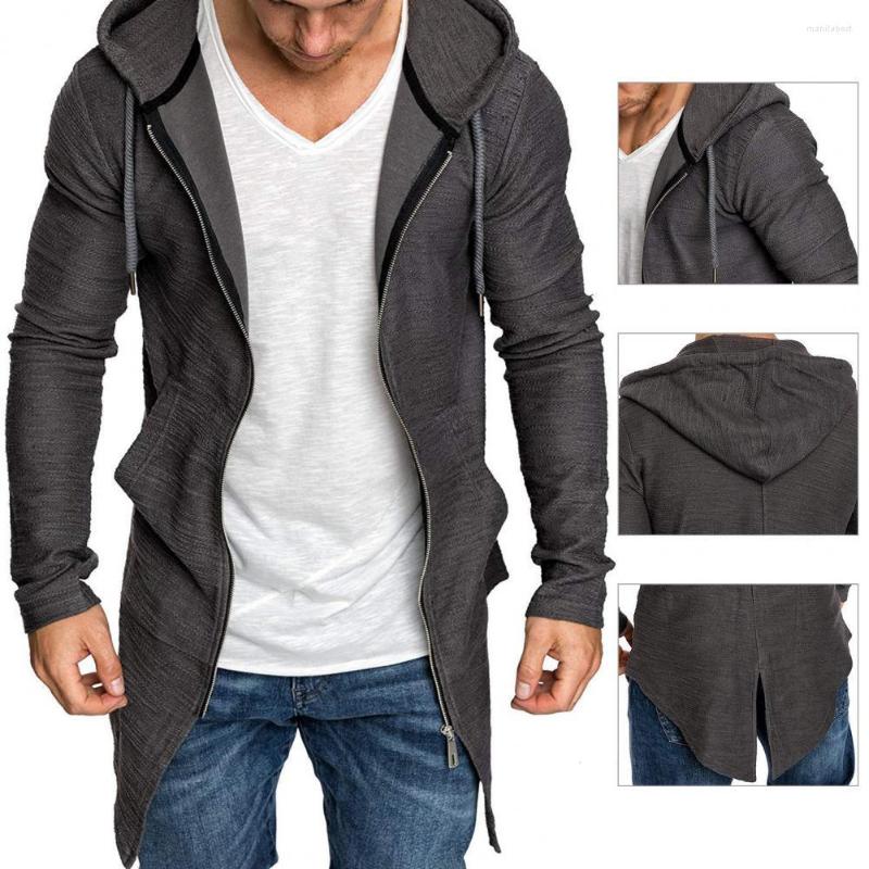 

Men's Down Useful Men Hoodies Longline Cardigan Zipper Polyester Front, Black