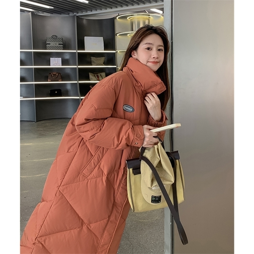 

Womens Down Parkas Womens Tops Orange Down Jacket Lingge Long Cotton Clothes Winter Korean Fashion Loose Leisure Warm Thicken Windproof Coat 221010, White