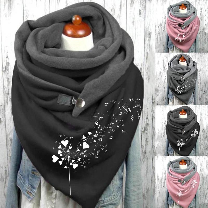 

Scarves Autumn Winter Women Wraps Scarf Buttons Soft Shawls Dandelion Printing Warm Retro Female Casual Shawl Foulard