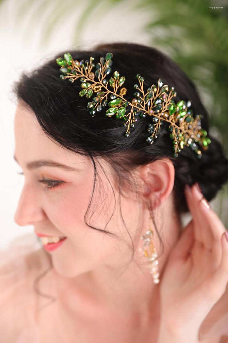 

Headpieces Vintage Green Handmade Bride Wedding Headband Crystal Hair Accessories Woodland Banquet Party Band Chic Headwear For Women