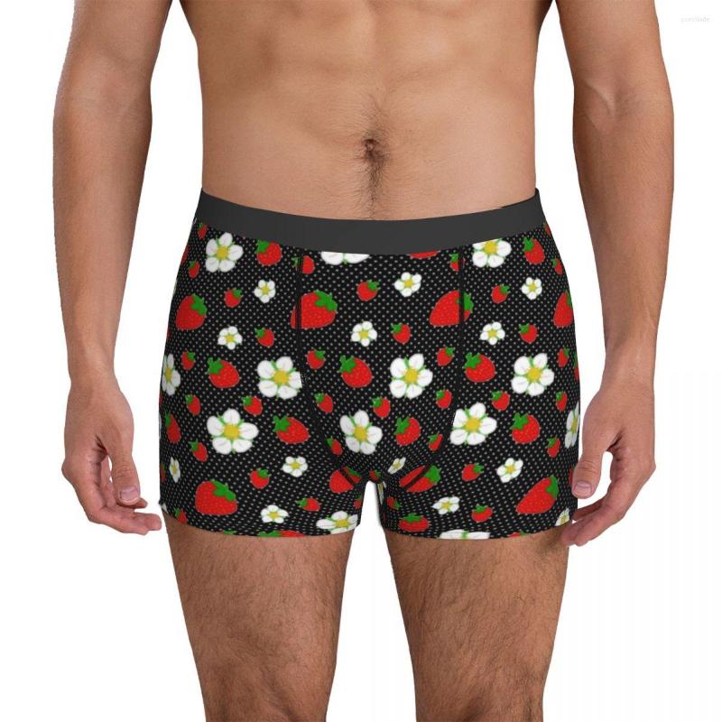 

Underpants Cute Fruit Flower Underwear Red Strawberry Dots Print Males Boxer Brief Funny Boxershorts Customs Large Size