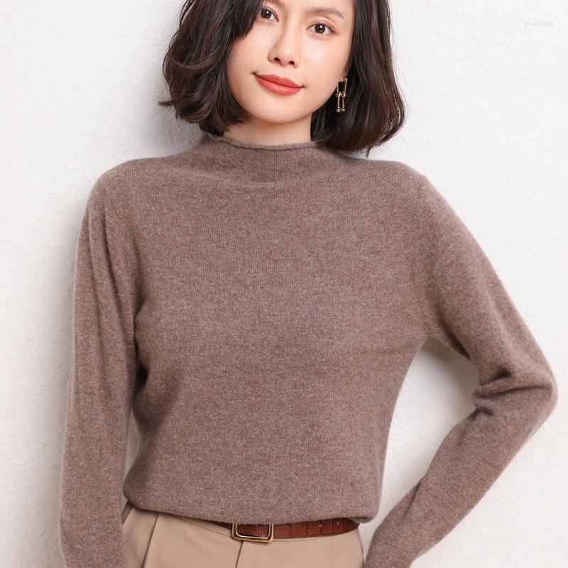 

Women' Sweaters Half-Height Curled Collar Pure Wool Sweater Women Autumn And Winter Color Cashmere Knitted Bottoming Shirt, Green