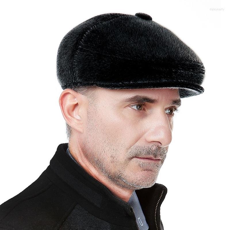 

Berets Men's Winter Warm Fur Hat Male Imitation Mink Earmuffs Cap Students Peaked Ear Portection Visors B-7375, Black