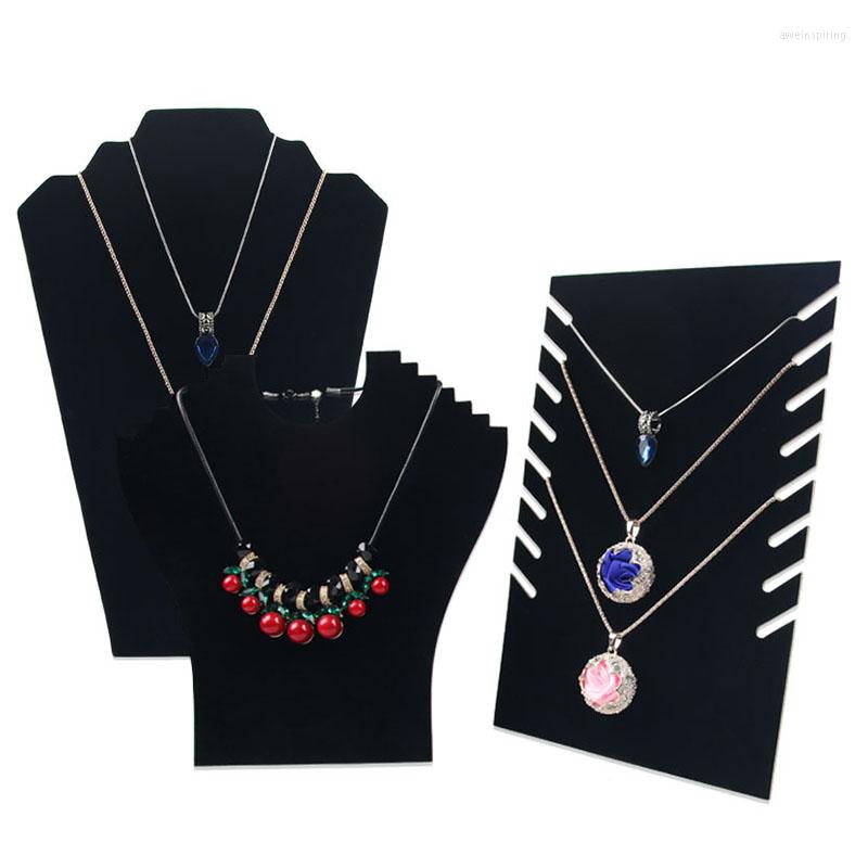 

Jewelry Pouches Black Necklace Display Stand Paper Board With Velvet Cover Storage Shelf Multi Hooks Pendant Bracelet Rack Organizer