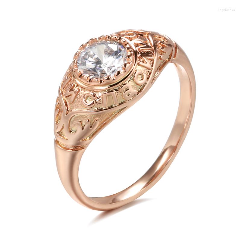 

Wedding Rings 585 Rose Gold Natural CZ Letters For Women Engagement Statement Jewelry Anniversary Gift