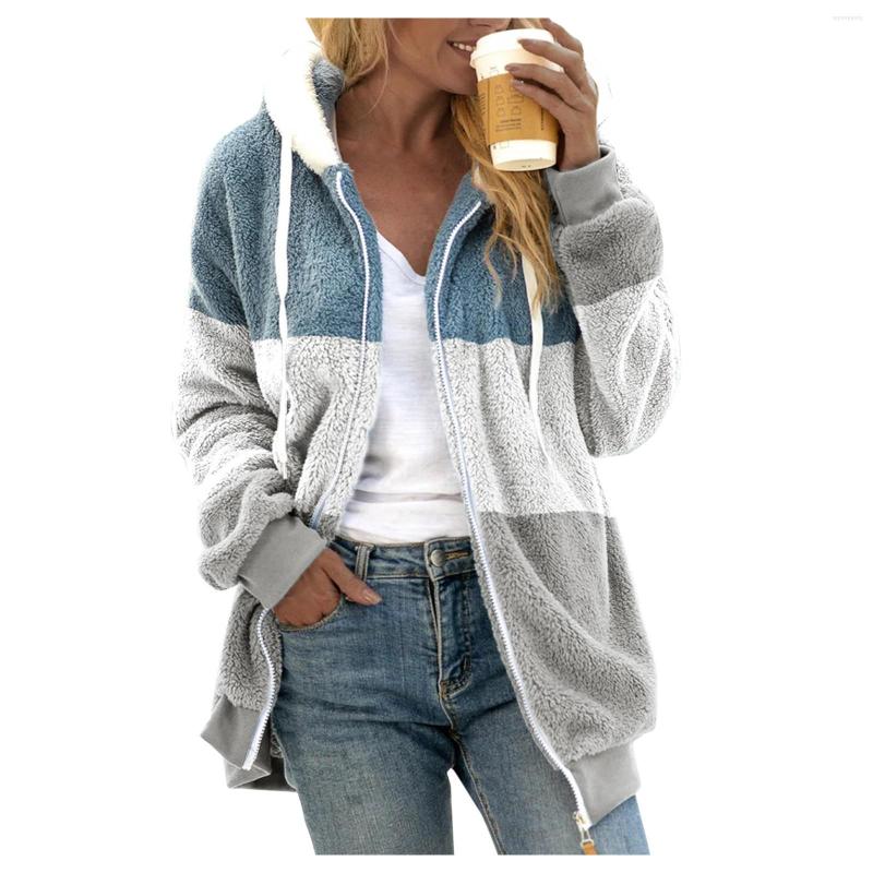 

Women' Hoodies Winter Women' Plush Patchwork Zipper Pocket Hooded Jacket Fur Woman Coat Plus Size Thick Warm Women Sweatshirts #T2G, Blue
