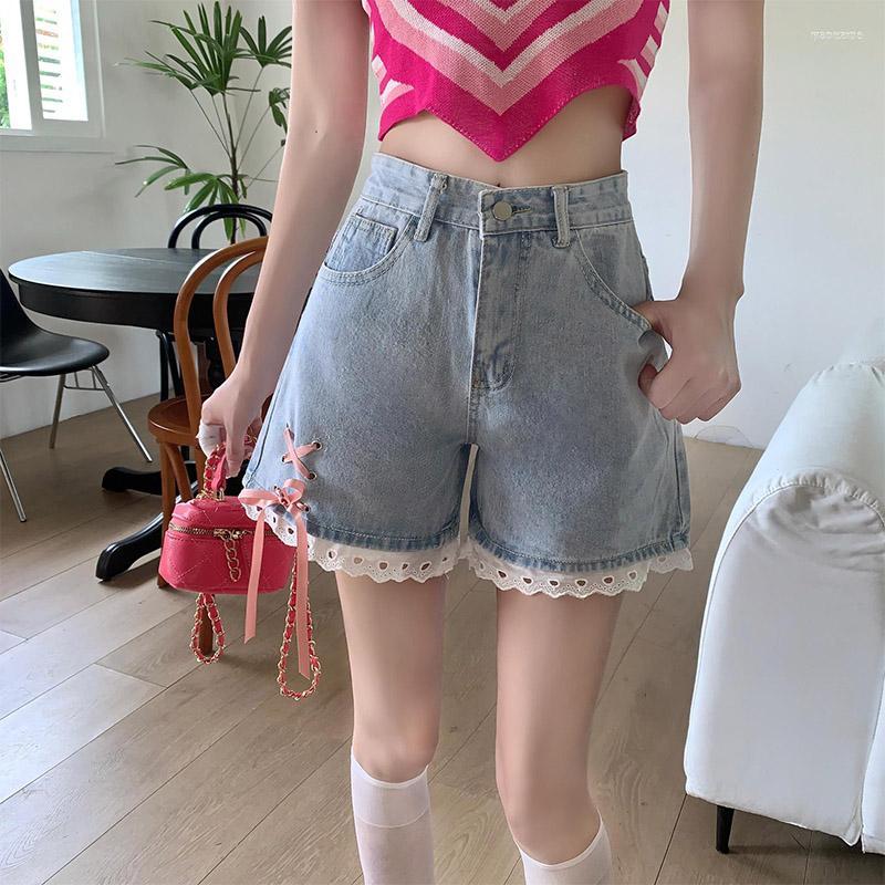 

Women' Shorts Women' Women Denim Pants High Waisted Lace Bandage Wide Leg Jeans Fashion Casual Summer Girls Blue With Pockets, Light blue