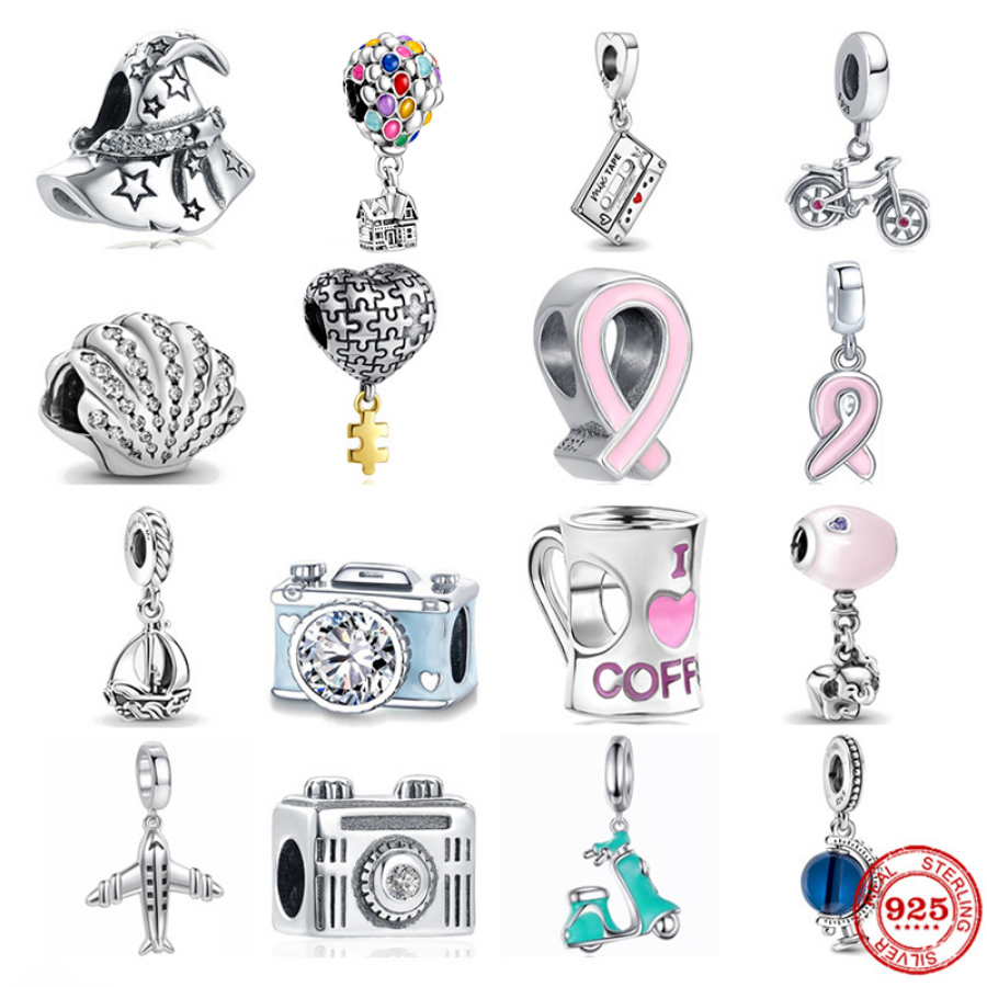 

925 Sterling Silver Dangle Charm Women Beads High Quality Jewelry Gift Wholesale Shell Airplane Camera Sail Boat Dangle Bead Fit Pandora Bracelet DIY