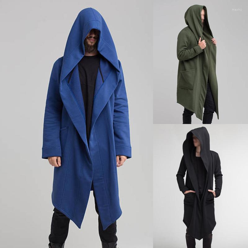 

Men's Jackets Men's Coat Warm Long Cardigan Cloak Hooded Sweater Hip Hop Mantle Hoodies Autumn Winter Solid Sweatshirts, Green