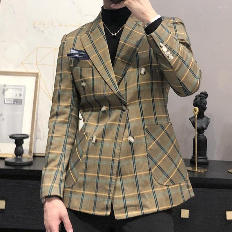 

Men's Suits Stylish Blazer British Check Pattern Men Vintage Terno Masculino Plaid For Casual, Checked