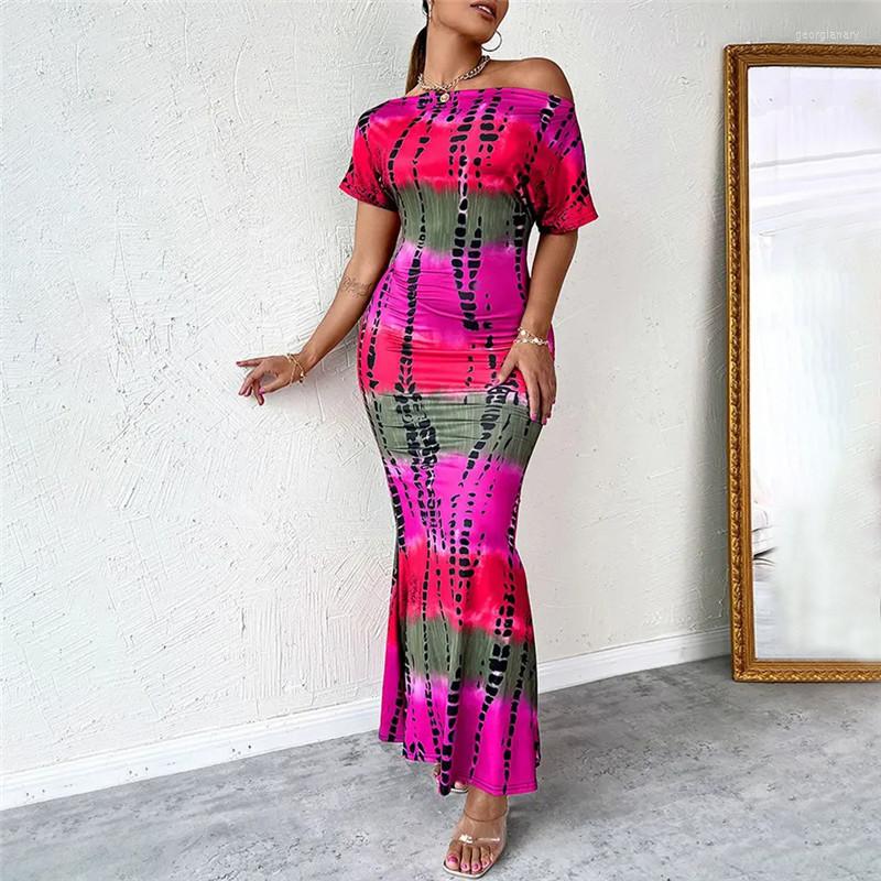 

Casual Dresses Fashion Tube Top Short Sleeve Printed High Waist Tight Dress Club Party Sexy Elegant Women Vestidos, Fuchsia