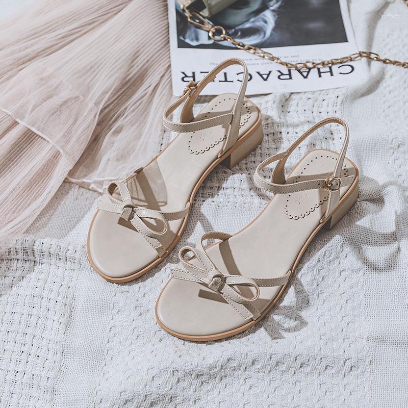 

Sandals Women's Summer 2022 All-match Medium-heeled Thick-heeled With A Sweet Fairy Style Skirt And Bow Shoes, Apricot