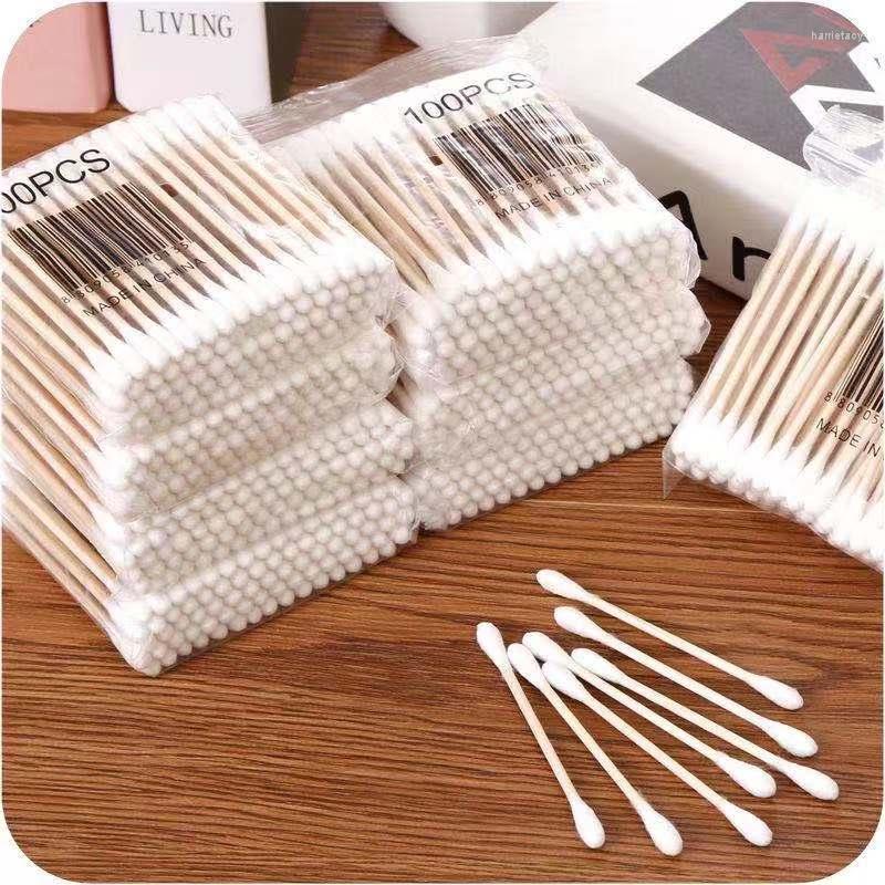 

Makeup Sponges 100PCS/Pack Double Head Cotton Swabs Women Cleaning Swab Wooden Wadded Sticks Nose Ears Tools