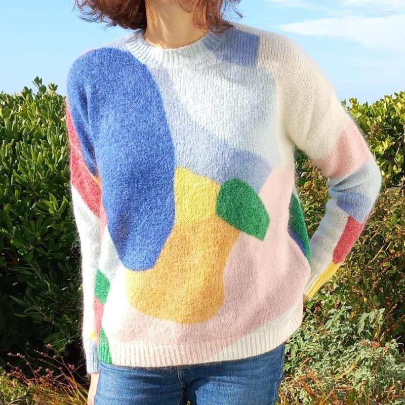 

Women' Sweaters Irregular Pattern Sweater Pullovers Women Autumn Winter Long Sleeve Creativity Jumper O-neck Warm Casual Youth Femme, Multi