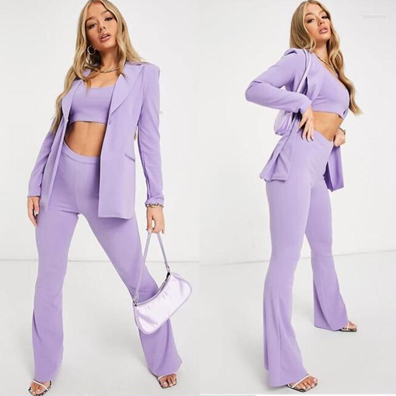 

Women's Two Piece Pants Women's Sexy Women Blazer Purple Suits Peaked Lapel One Button Custom Made Jacket Flare Streetwear Casual Daily, White