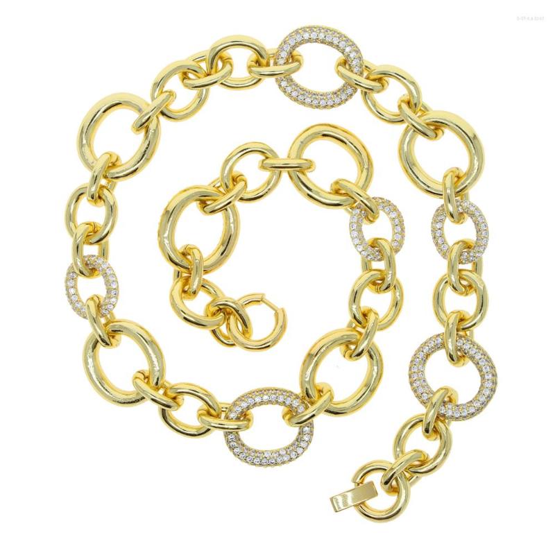 

Choker Geometric Round Circle Link Chain European Hip Hop Women Chunky Micro Pave CZ Gold Color Necklace