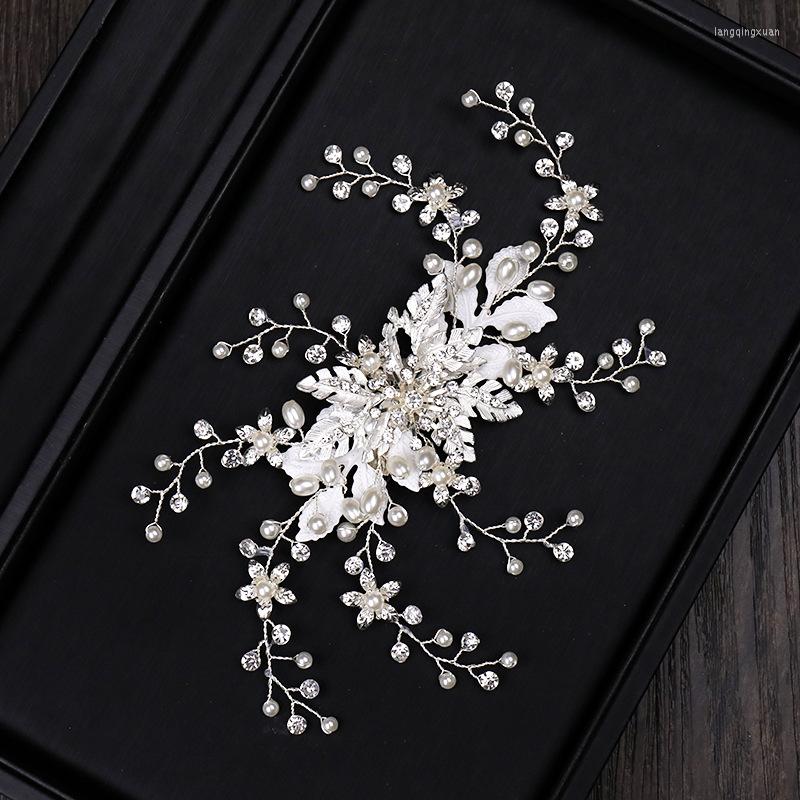 

Headpieces Bridal Leaf Headdress Silver Rhinestone Hair Clip Accessories Wedding Dress