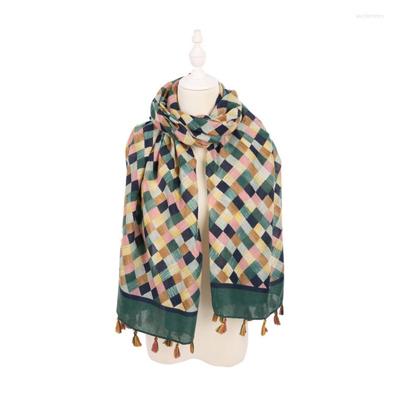 

Scarves 2022 Fashion Women Scarf Geometric Plaid Tassel Shawl Spring Autumn Wrap Hijab Lady Pashmina Viscose Foulard Stole